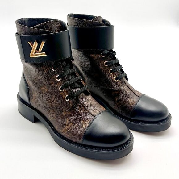 Louis Vuitton Wonderland Ranger Combat Boot Brown LV Monogram EU 37.5 US 7.5 - Picture 1 of 16